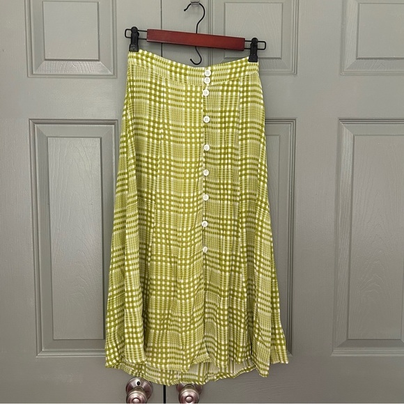 NWT faithfull the brand Marin green gingham plaid midi button skirt - Picture 2 of 6